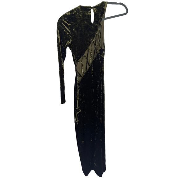 Camila Coelho Gabriel Velvet Maxi Dress Asymmetric Lace Up Cut Out Olive Size S - Picture 11 of 15